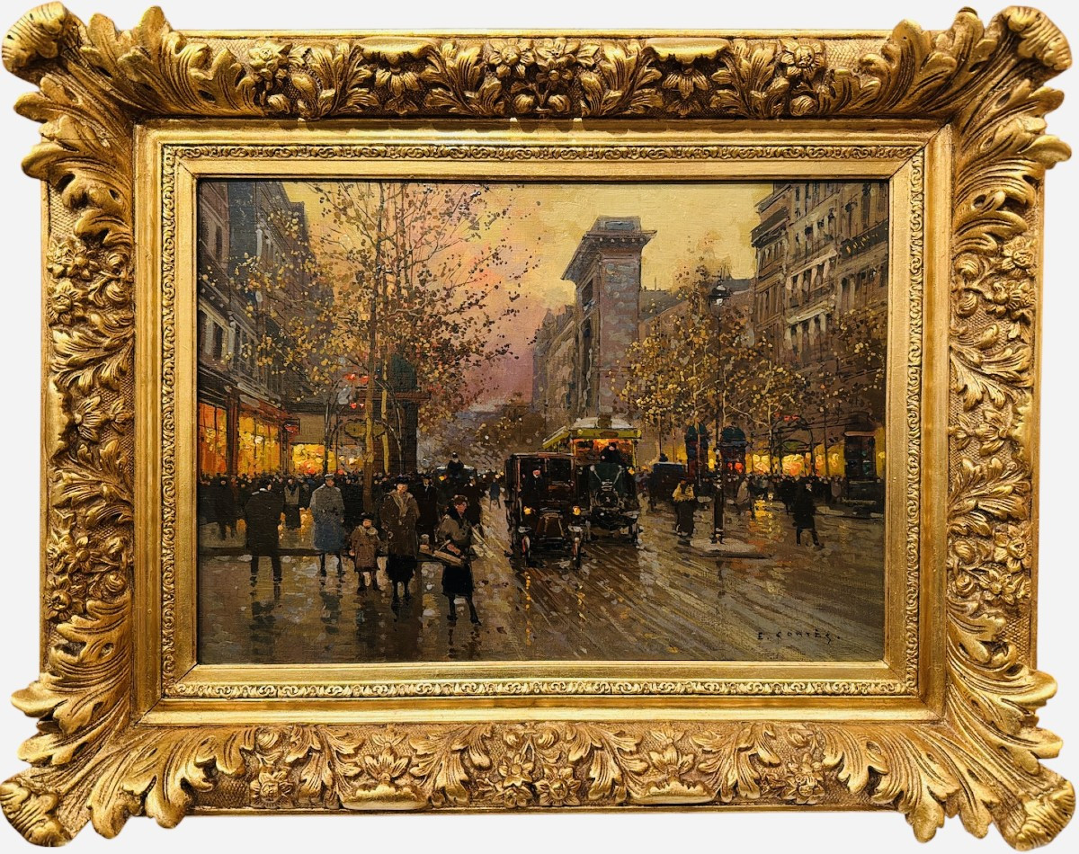 Edouard Cortés, Paris, Grands Boulevards, Porte St Denis At Dusk, Oil On Canvas, Signed, Certificate