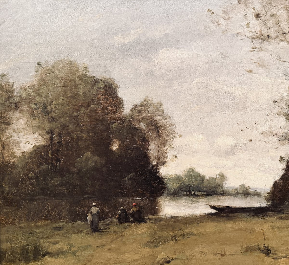 TROUILLEBERT Paul Desire Tableau 19è Ecole Barbizon Lavandières Bord Du Fleuve Huile Certificat-photo-3