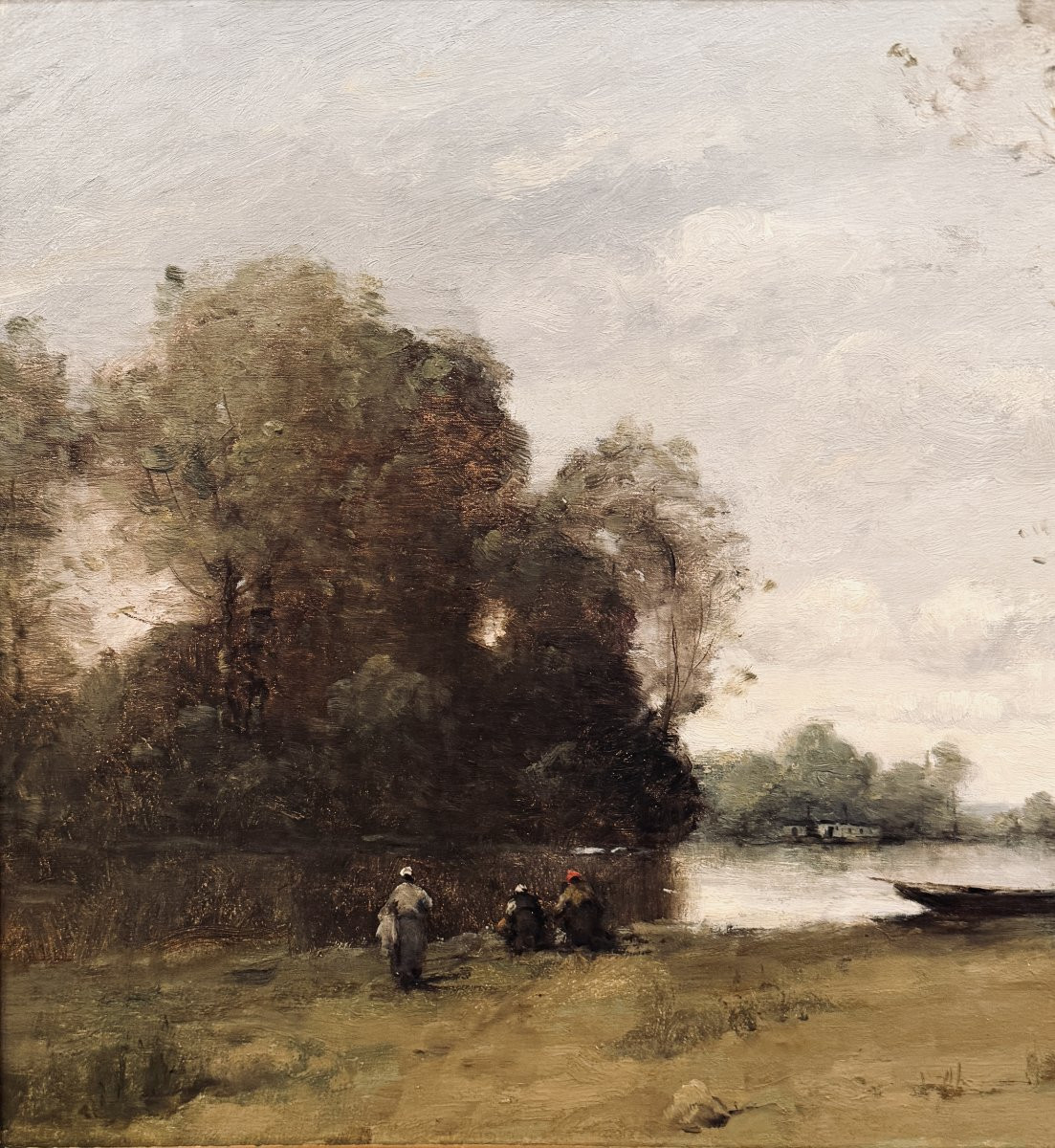 TROUILLEBERT Paul Desire Tableau 19è Ecole Barbizon Lavandières Bord Du Fleuve Huile Certificat-photo-2