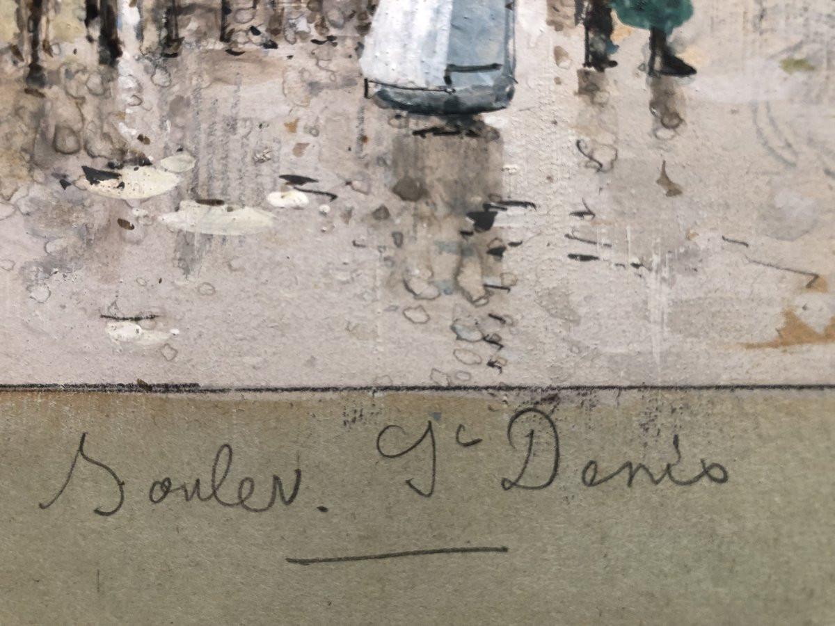 Galien Laloue Eugène Painting Early 20th Century Paris Scene From Boulevard St Denis Gouache Signed-photo-4