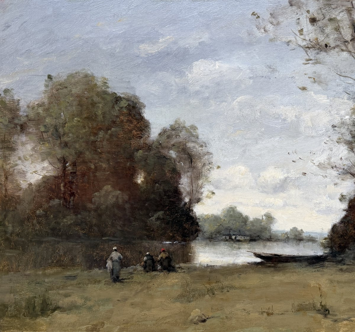 TROUILLEBERT Paul Desire Tableau 19è Ecole Barbizon Lavandières Bord Du Fleuve Huile Certificat-photo-4