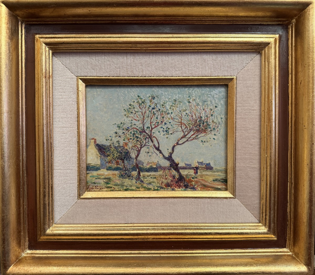 Ferdinand Du Puigaudeau, Painting Of Brittany, Houses In Brière, Oil On Canvas, Signed, Certificate Of Authenticity
