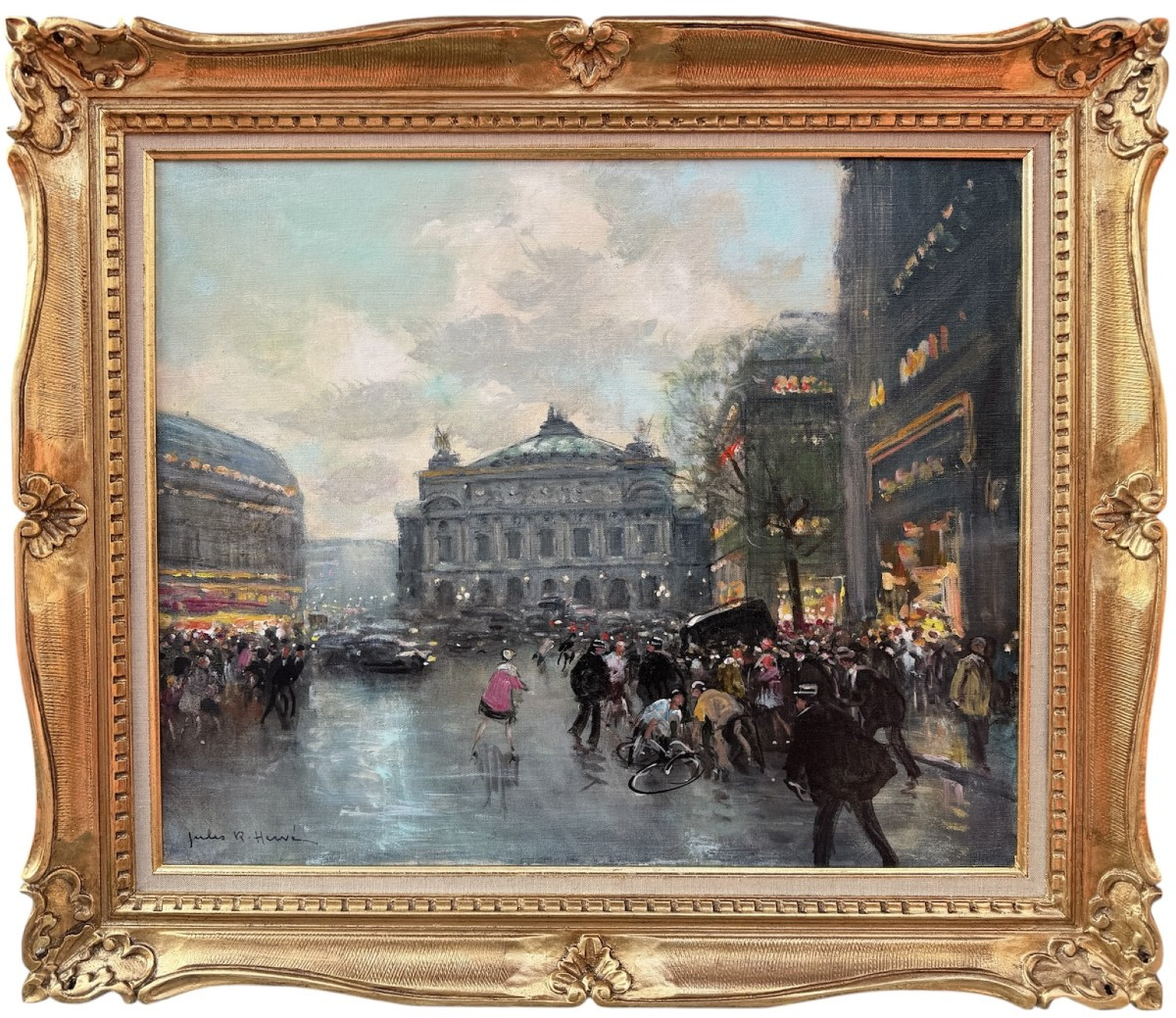 HERVE Jules Peinture impressionniste 20è Paris place de l'Opéra Huile sur toile Certificat