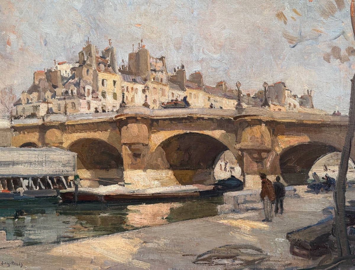 Pages Jules Ecole Américaine Paris Vue Du Pont Neuf Oil On Canvas Signed Certificate Of Authenticity-photo-3