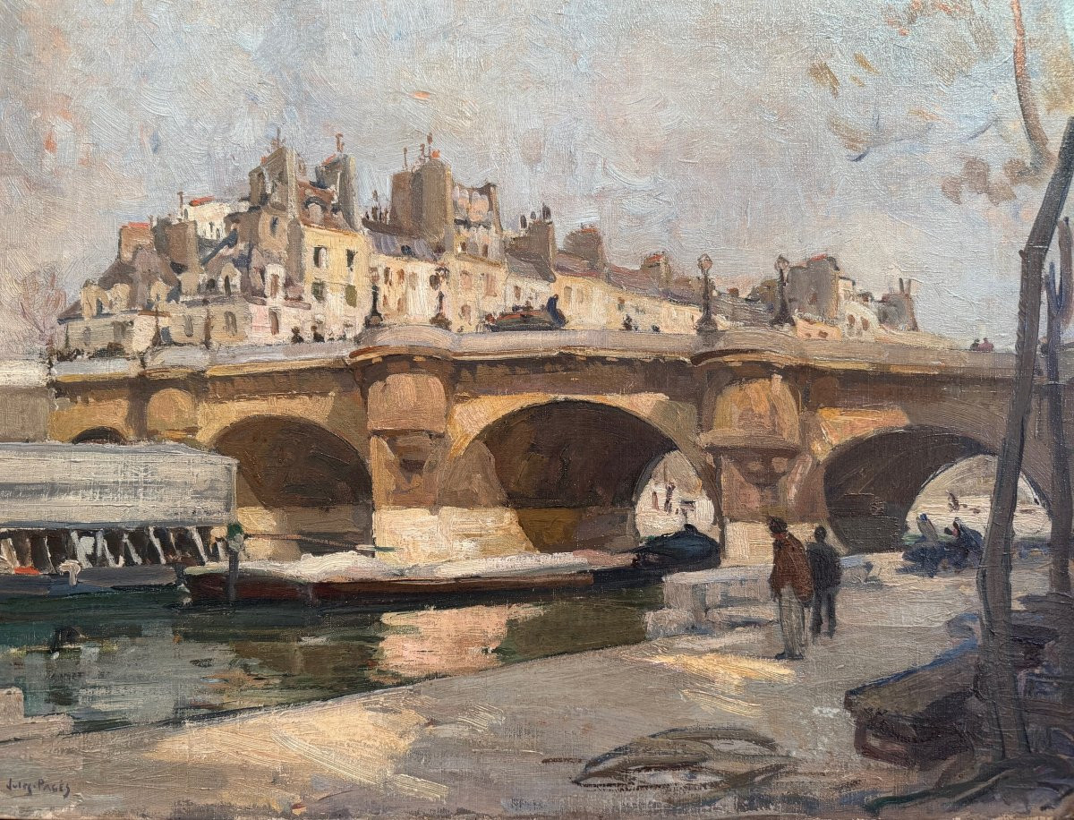 Pages Jules Ecole Américaine Paris Vue Du Pont Neuf Oil On Canvas Signed Certificate Of Authenticity-photo-4