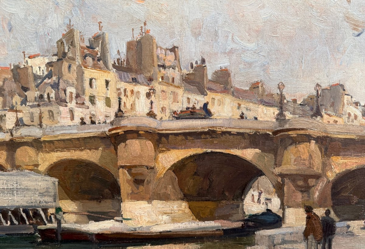 Pages Jules Ecole Américaine Paris Vue Du Pont Neuf Oil On Canvas Signed Certificate Of Authenticity-photo-4