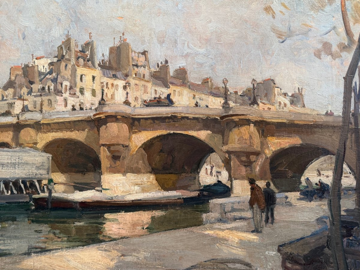 Pages Jules Ecole Américaine Paris Vue Du Pont Neuf Oil On Canvas Signed Certificate Of Authenticity-photo-5