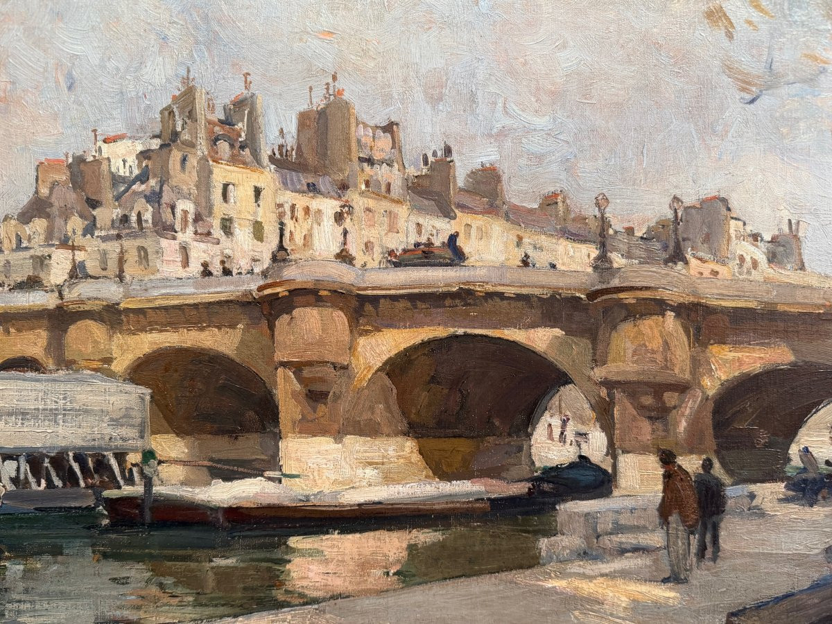 Pages Jules Ecole Américaine Paris Vue Du Pont Neuf Oil On Canvas Signed Certificate Of Authenticity-photo-6