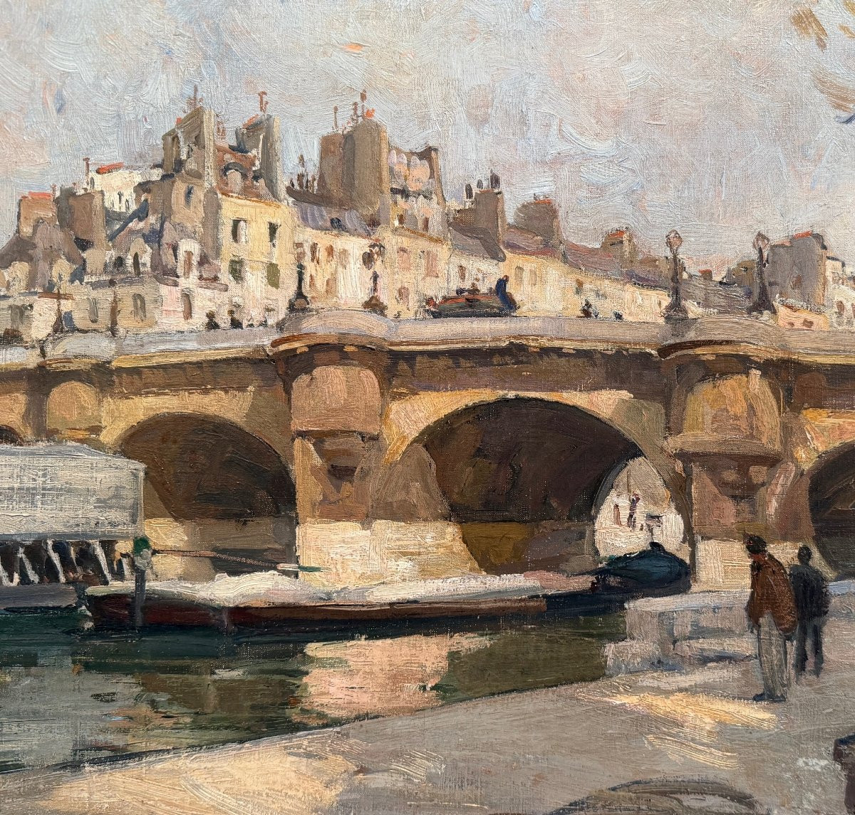 Pages Jules Ecole Américaine Paris Vue Du Pont Neuf Oil On Canvas Signed Certificate Of Authenticity-photo-7