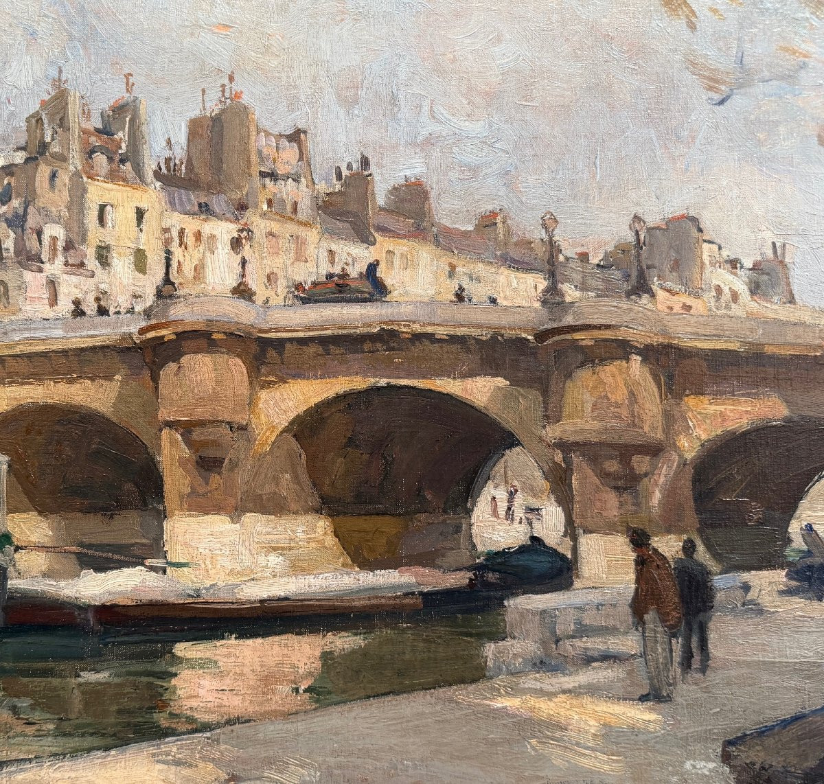 Pages Jules Ecole Américaine Paris Vue Du Pont Neuf Oil On Canvas Signed Certificate Of Authenticity-photo-8