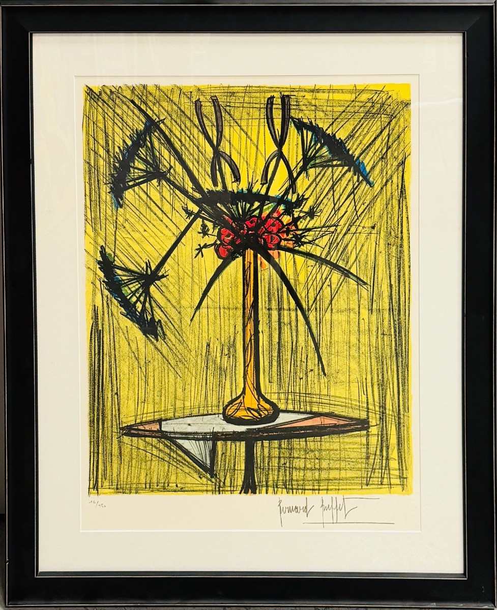 BUFFET Bernard Bouquet aux ombelles et iris Lithographie Couleurs Justifiée Certificat