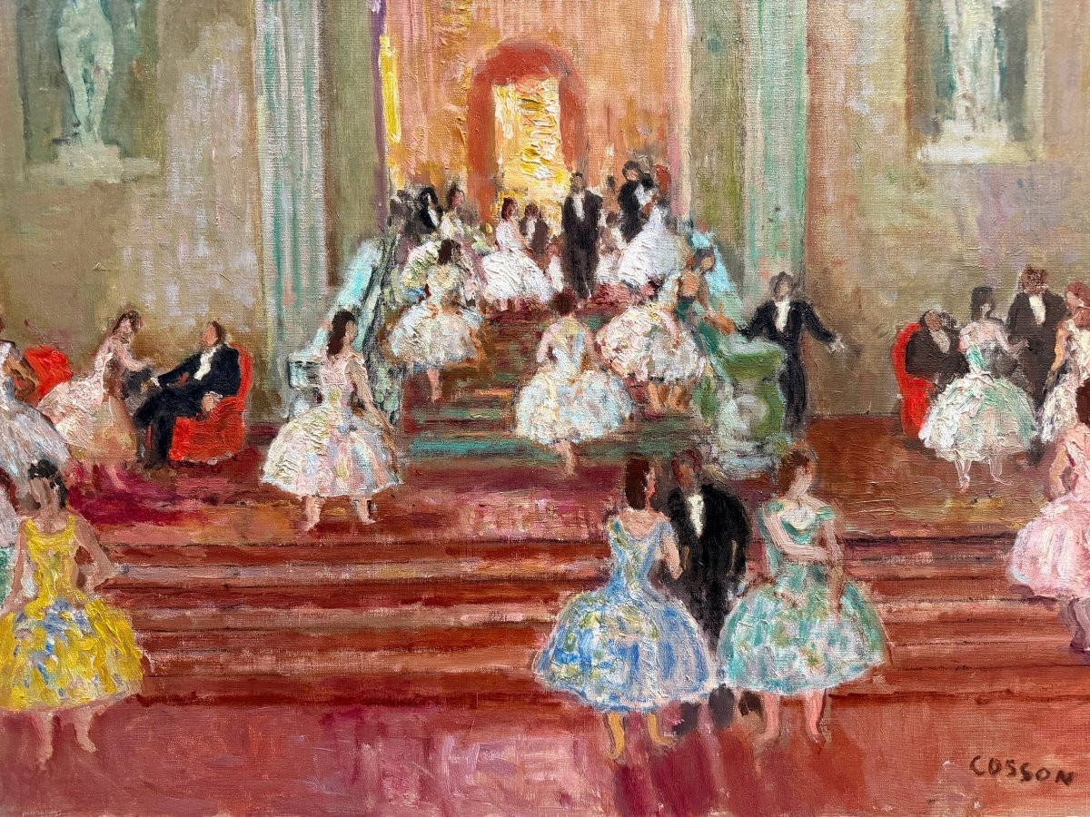 COSSON Marcel Peinture 20è Siècle Animation au grand escalier de l'Opéra de Paris Huile Signée-photo-4