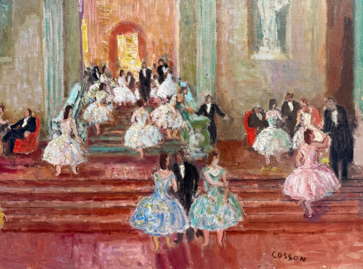 COSSON Marcel Peinture 20è Siècle Animation au grand escalier de l'Opéra de Paris Huile Signée-photo-1