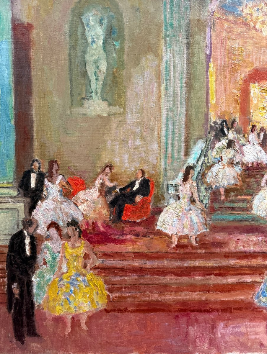COSSON Marcel Peinture 20è Siècle Animation au grand escalier de l'Opéra de Paris Huile Signée-photo-4