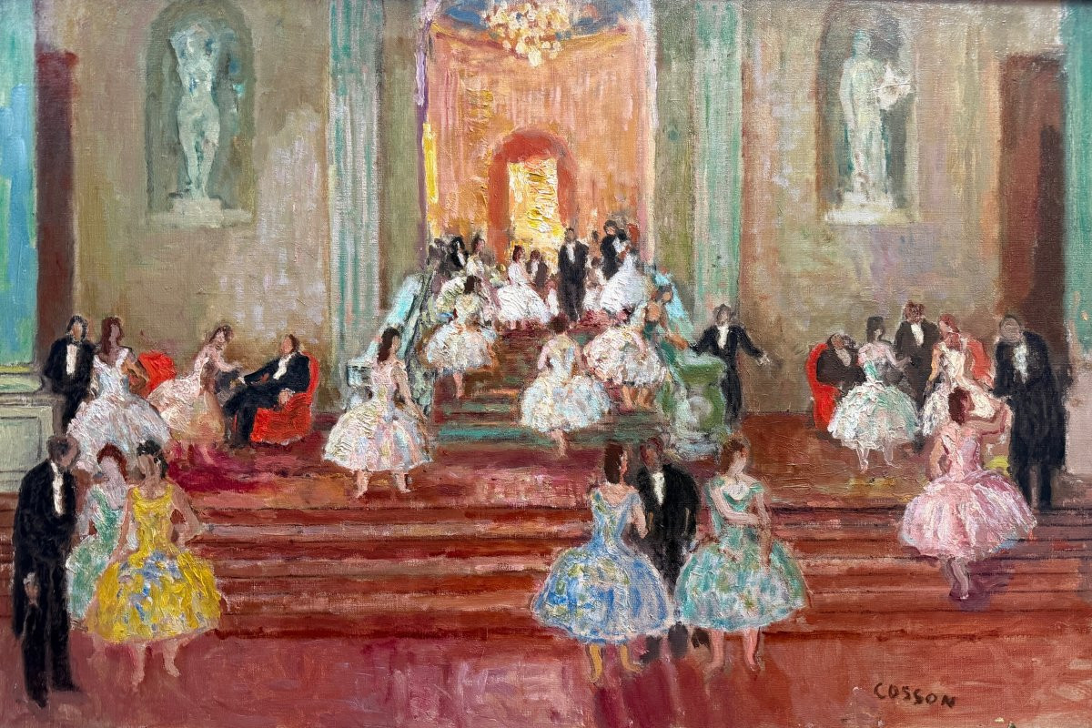 COSSON Marcel Peinture 20è Siècle Animation au grand escalier de l'Opéra de Paris Huile Signée-photo-6