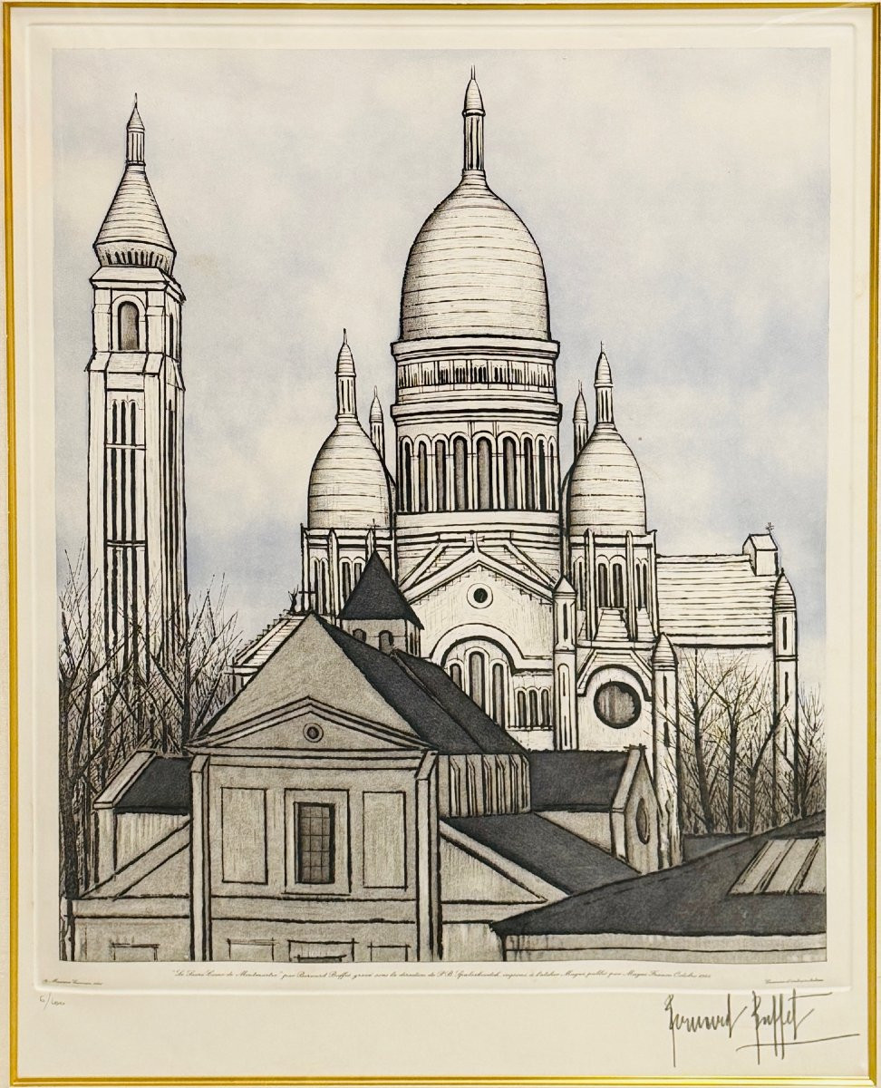 Buffet Bernard Paris Le Sacré Coeur 1985 Color Engraving Signed Certificate-photo-2