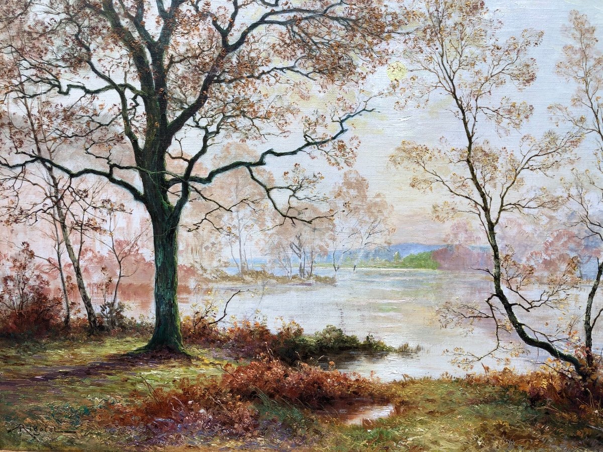 Rigolot Albert French School 19th Century Oil On Canvas Signed Pond Edge Certificate-photo-4