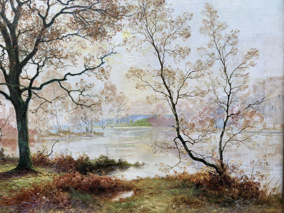 Rigolot Albert French School 19th Century Oil On Canvas Signed Pond Edge Certificate-photo-2