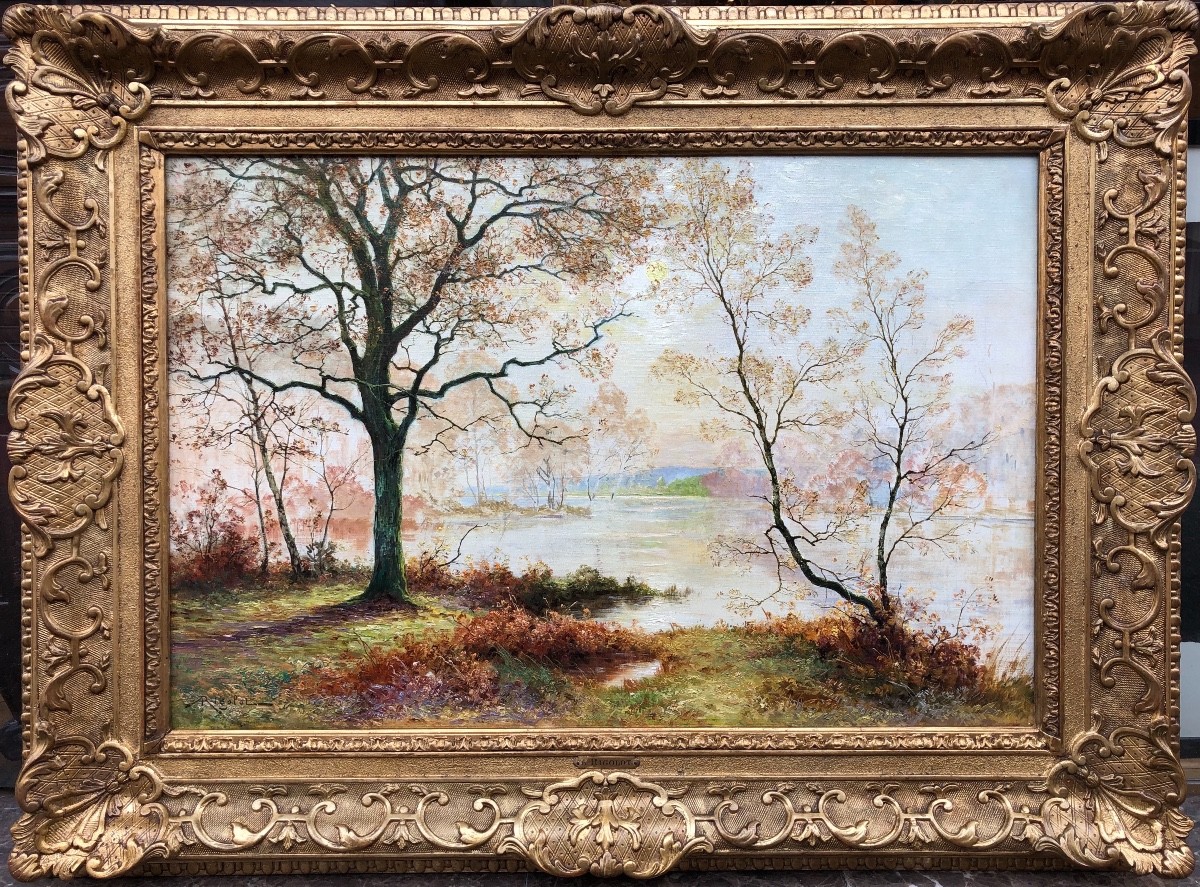 Rigolot Albert French School 19th Century Oil On Canvas Signed Pond Edge Certificate