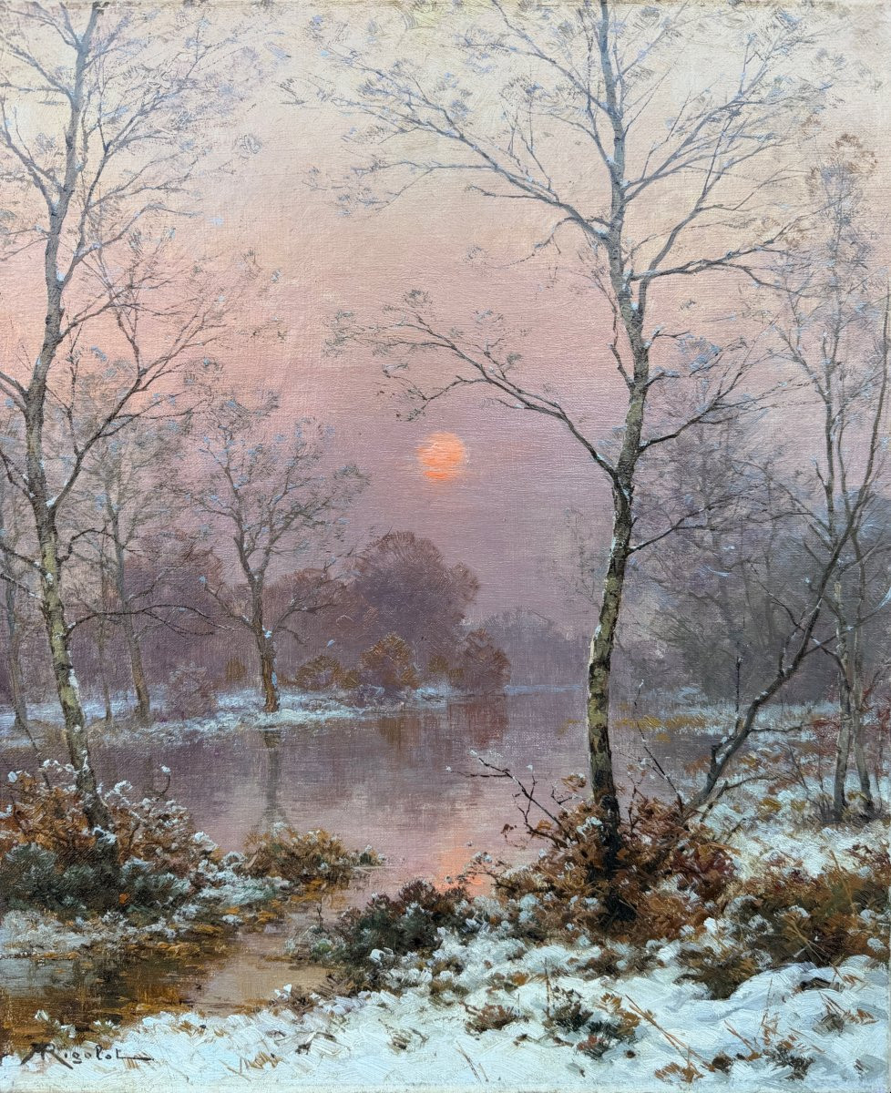 Rigolot Albert 19th Century French School Oil On Canvas Signed Winter Landscape In Sologne Certificate-photo-2