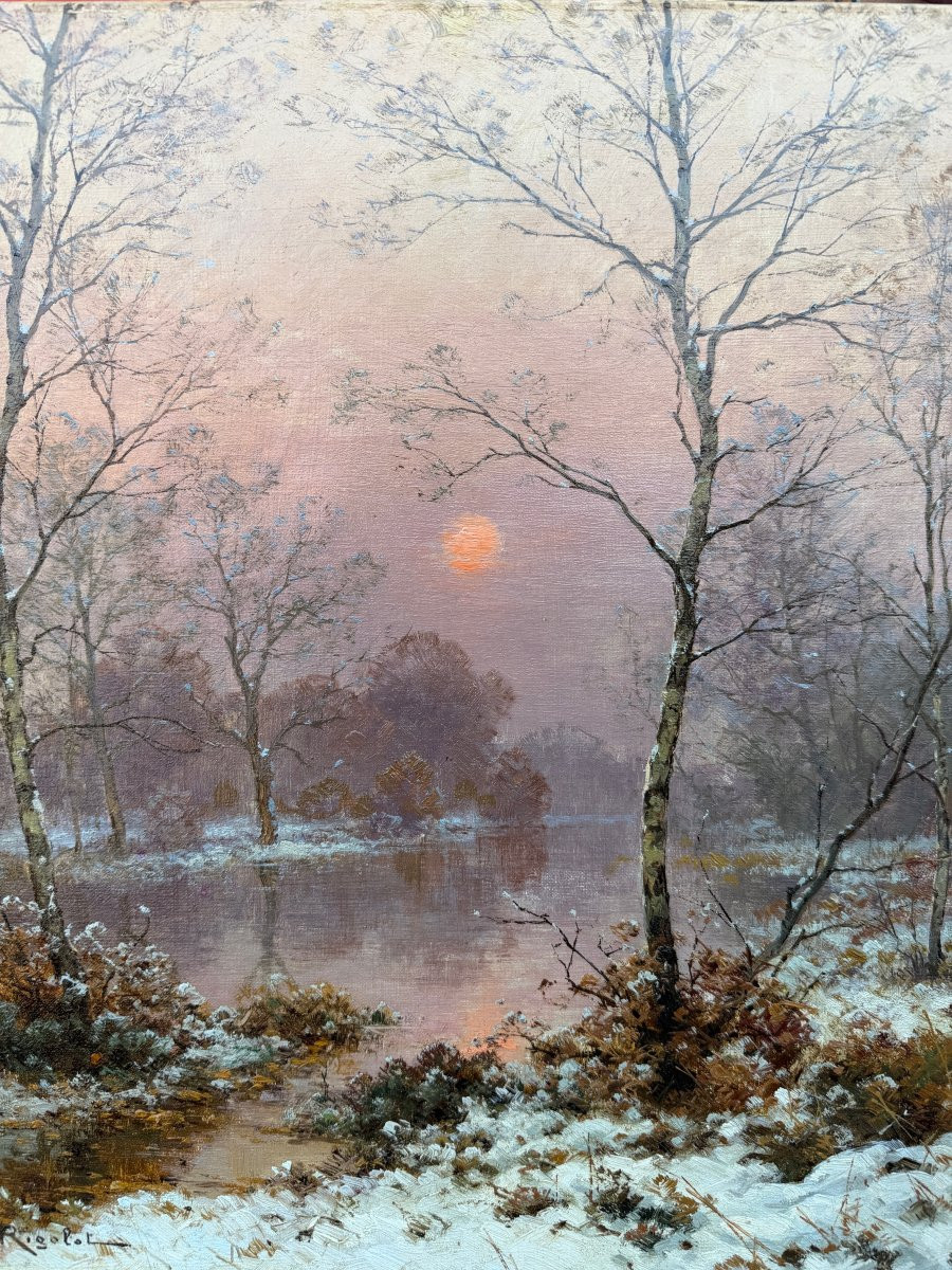 Rigolot Albert 19th Century French School Oil On Canvas Signed Winter Landscape In Sologne Certificate-photo-3