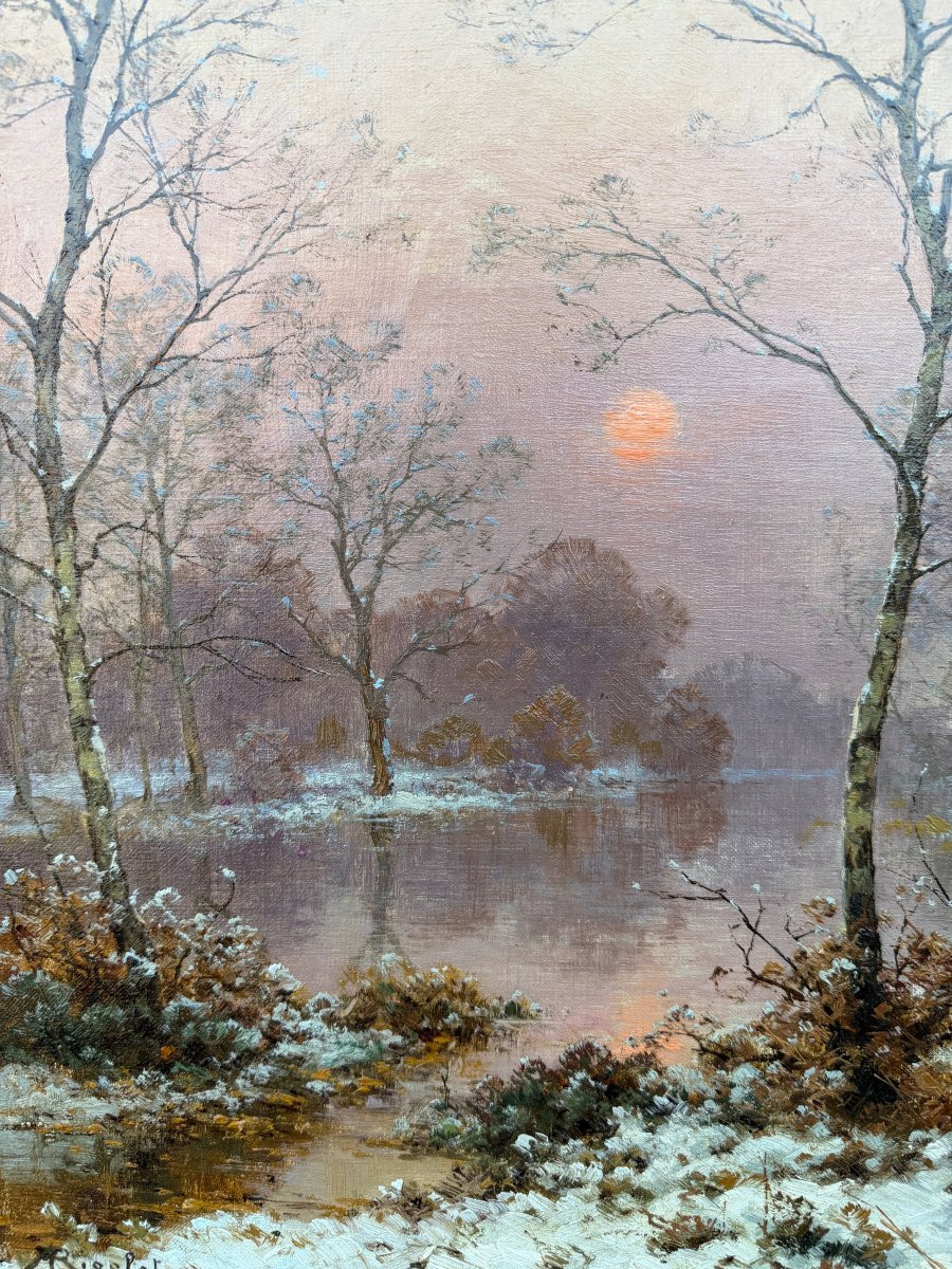 Rigolot Albert 19th Century French School Oil On Canvas Signed Winter Landscape In Sologne Certificate-photo-2