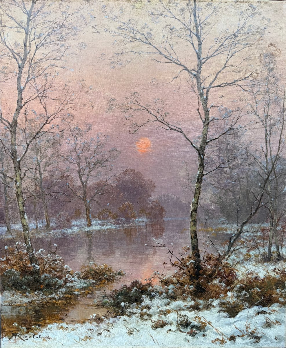 Rigolot Albert 19th Century French School Oil On Canvas Signed Winter Landscape In Sologne Certificate-photo-3