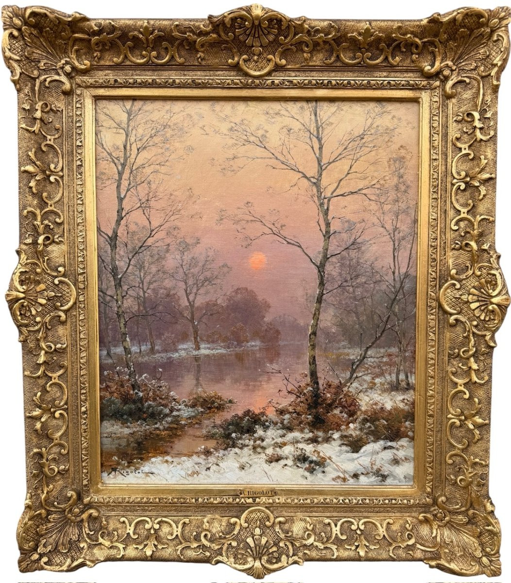 Rigolot Albert 19th Century French School Oil On Canvas Signed Winter Landscape In Sologne Certificate-photo-5