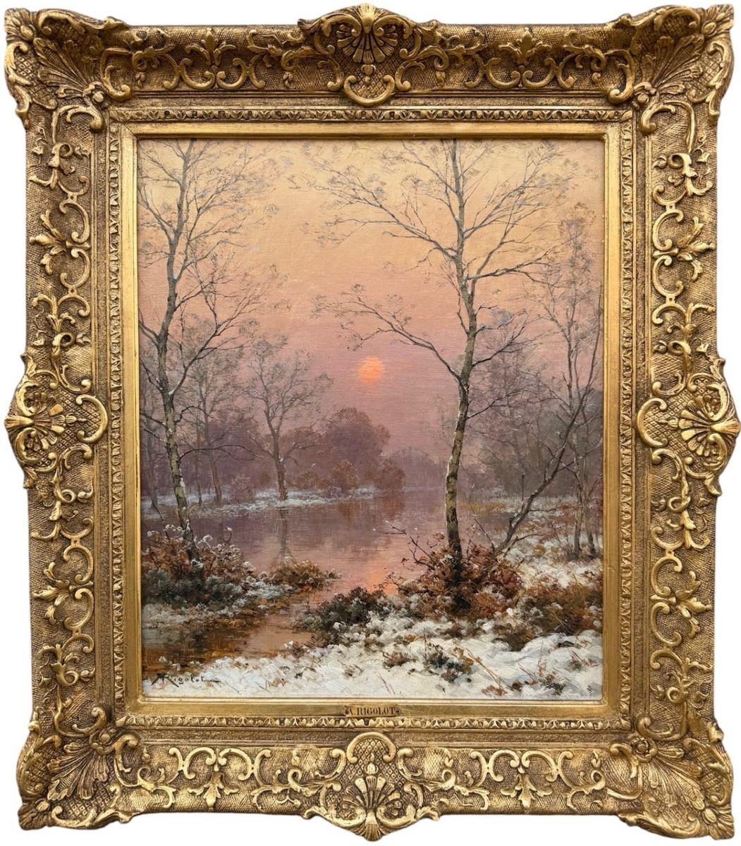 Rigolot Albert 19th Century French School Oil On Canvas Signed Winter Landscape In Sologne Certificate