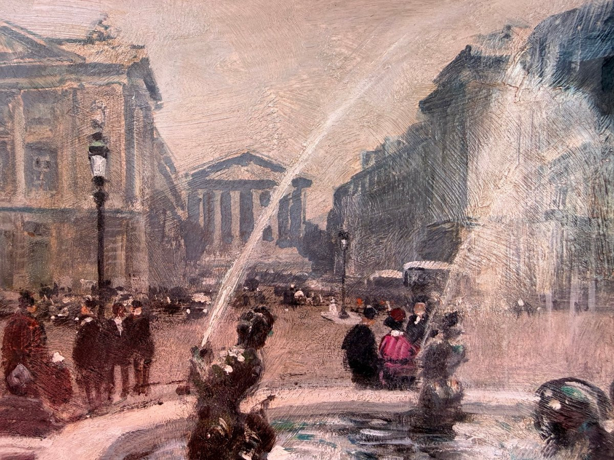 Herve Jules French Painting 20th Century Paris Animation Place De La Concorde Oil Signed Certificate-photo-3