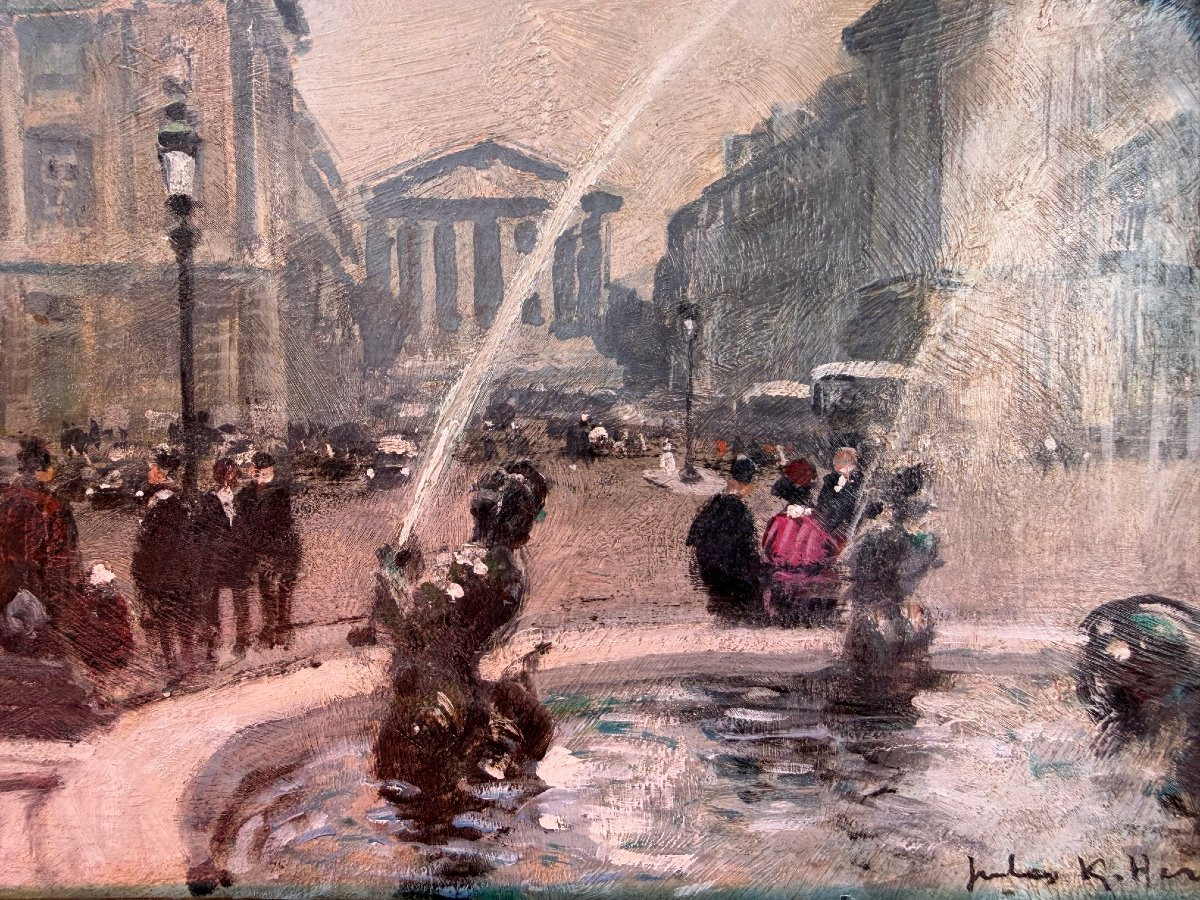Herve Jules French Painting 20th Century Paris Animation Place De La Concorde Oil Signed Certificate-photo-4