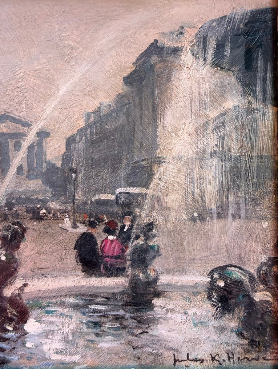 Herve Jules French Painting 20th Century Paris Animation Place De La Concorde Oil Signed Certificate-photo-5