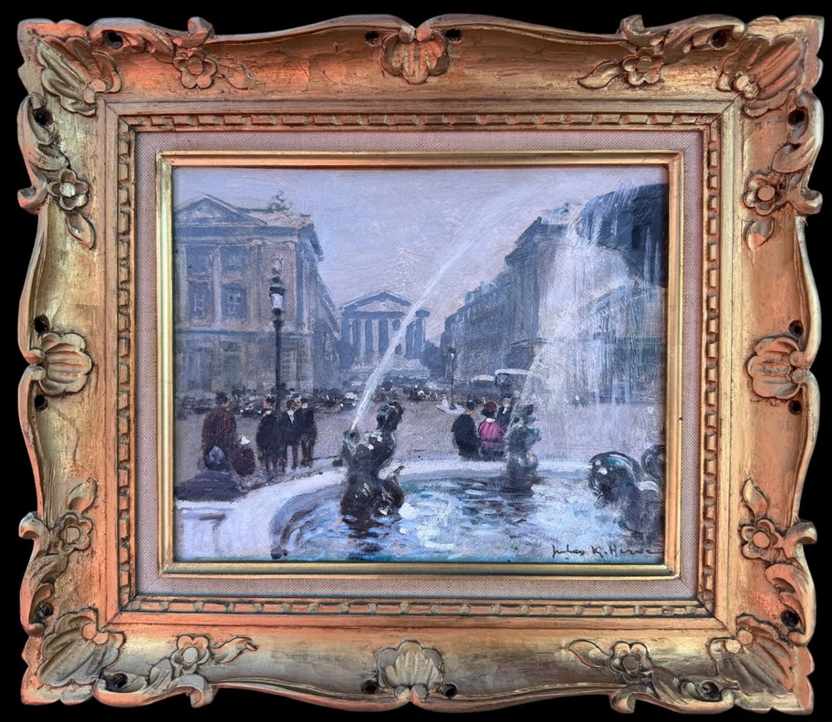 Herve Jules French Painting 20th Century Paris Animation Place De La Concorde Oil Signed Certificate-photo-7