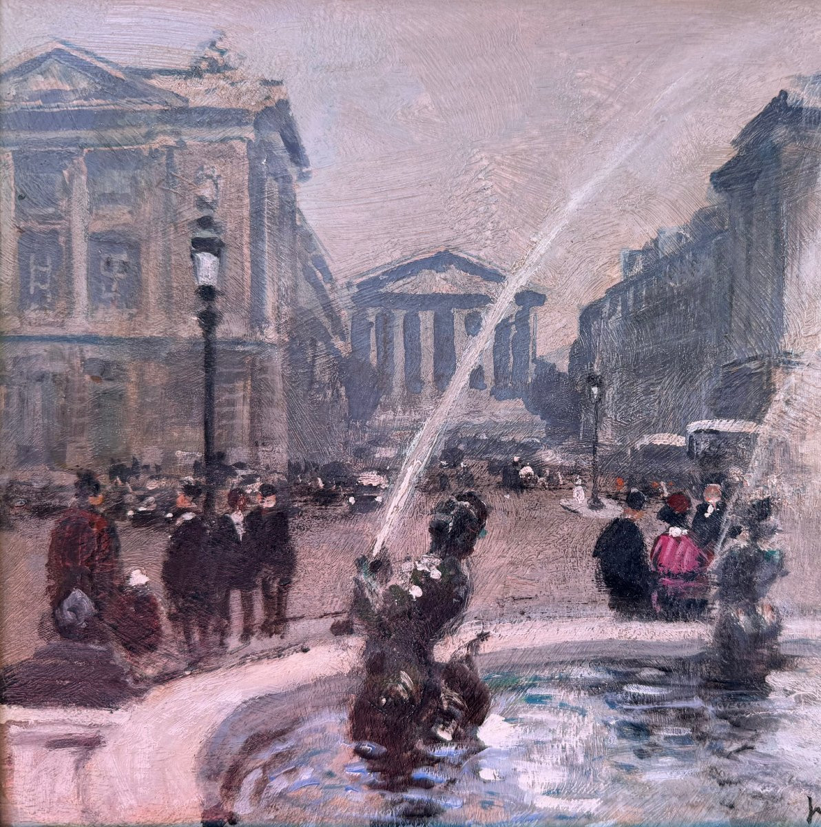 Herve Jules French Painting 20th Century Paris Animation Place De La Concorde Oil Signed Certificate-photo-8