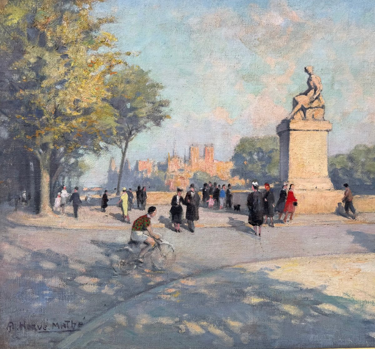 Herve-mathe Jules Peinture Française Paris Pont Du Carrousel Oil On Canvas Signed Certificate-photo-3