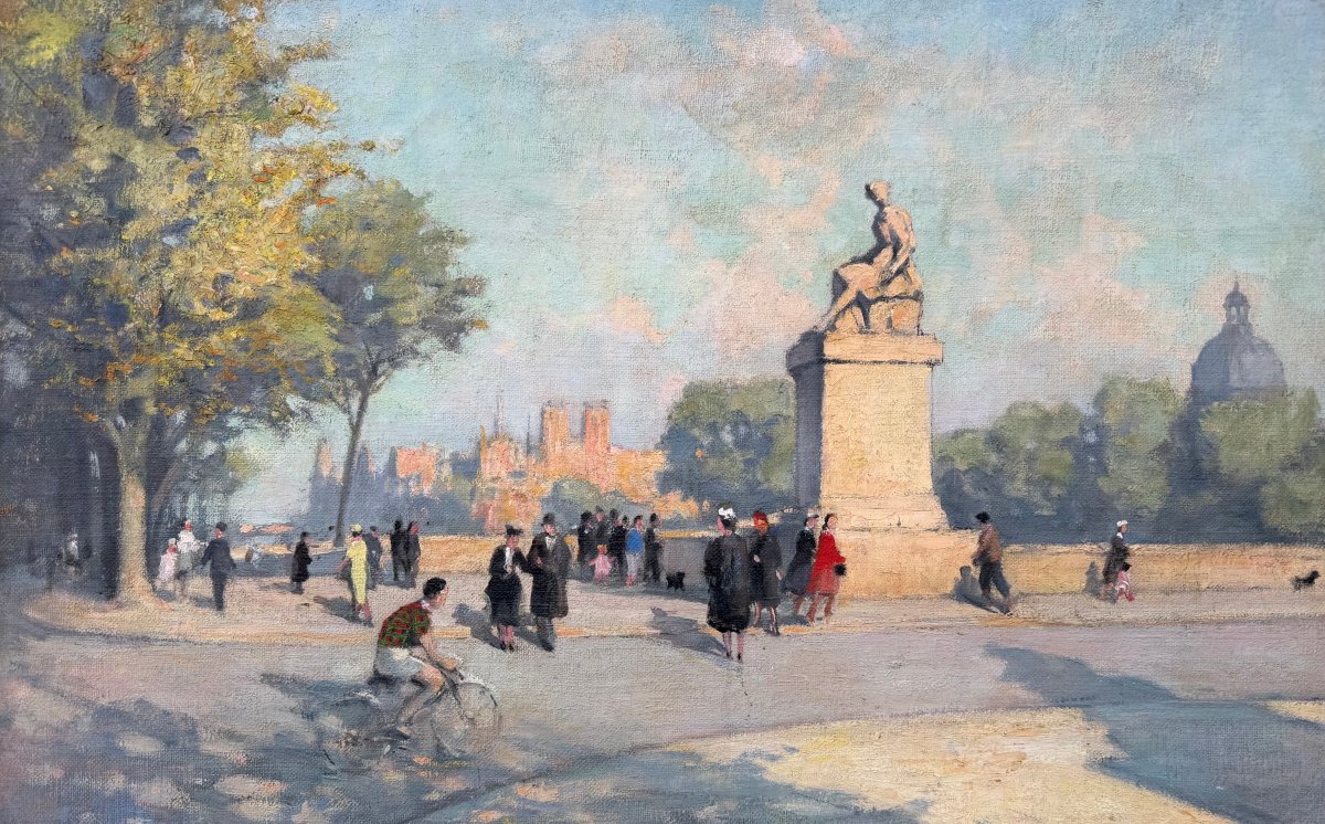 Herve-mathe Jules Peinture Française Paris Pont Du Carrousel Oil On Canvas Signed Certificate-photo-4