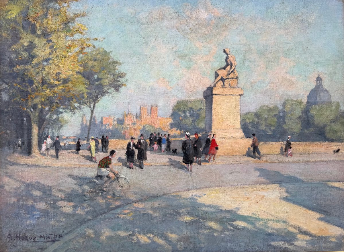 Herve-mathe Jules Peinture Française Paris Pont Du Carrousel Oil On Canvas Signed Certificate-photo-1