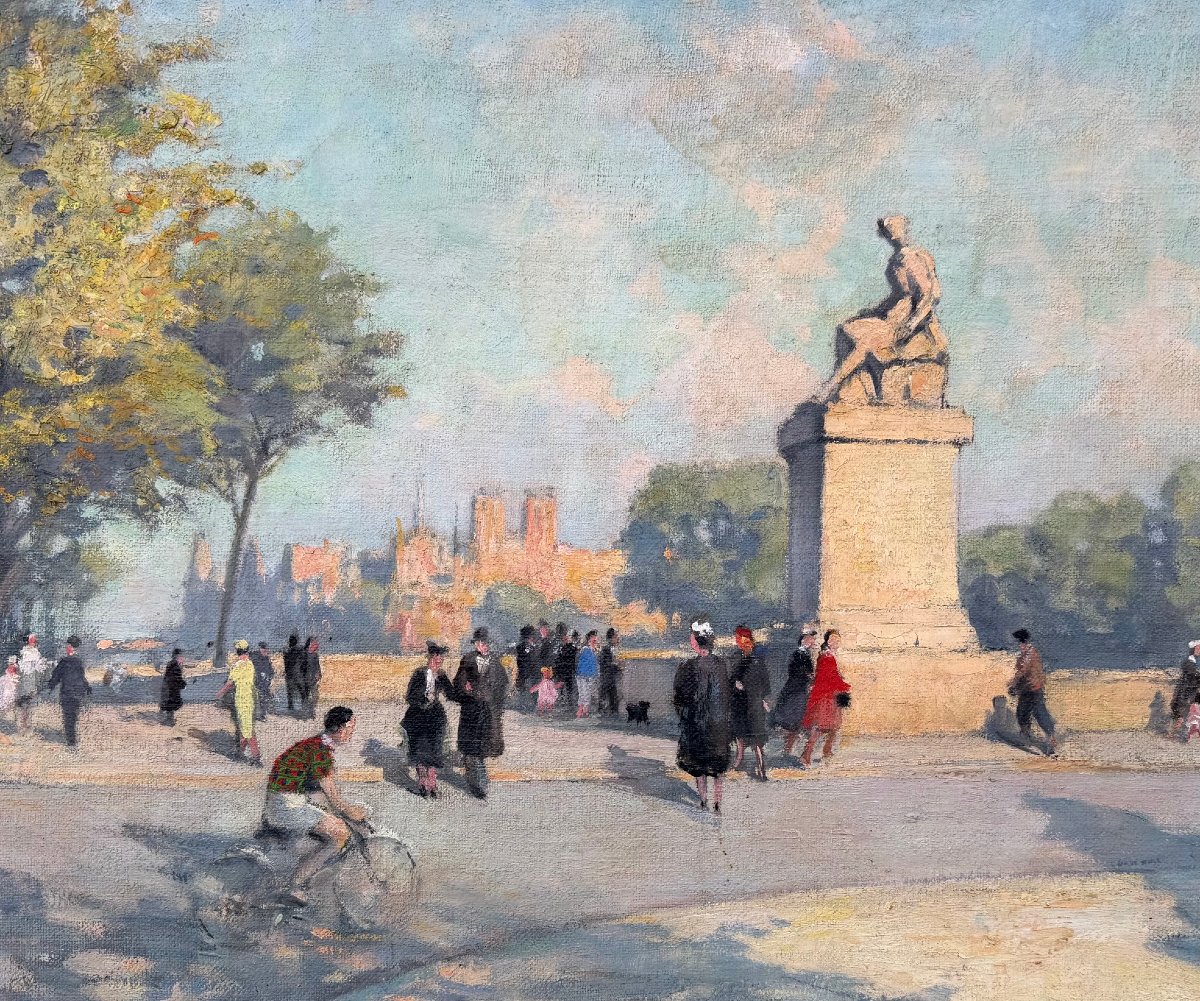 Herve-mathe Jules Peinture Française Paris Pont Du Carrousel Oil On Canvas Signed Certificate-photo-2