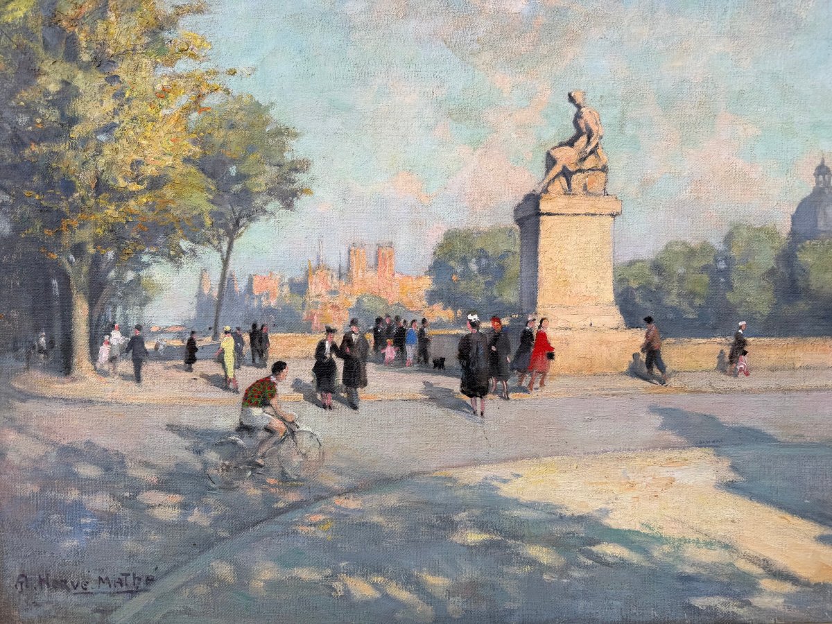 Herve-mathe Jules Peinture Française Paris Pont Du Carrousel Oil On Canvas Signed Certificate-photo-5