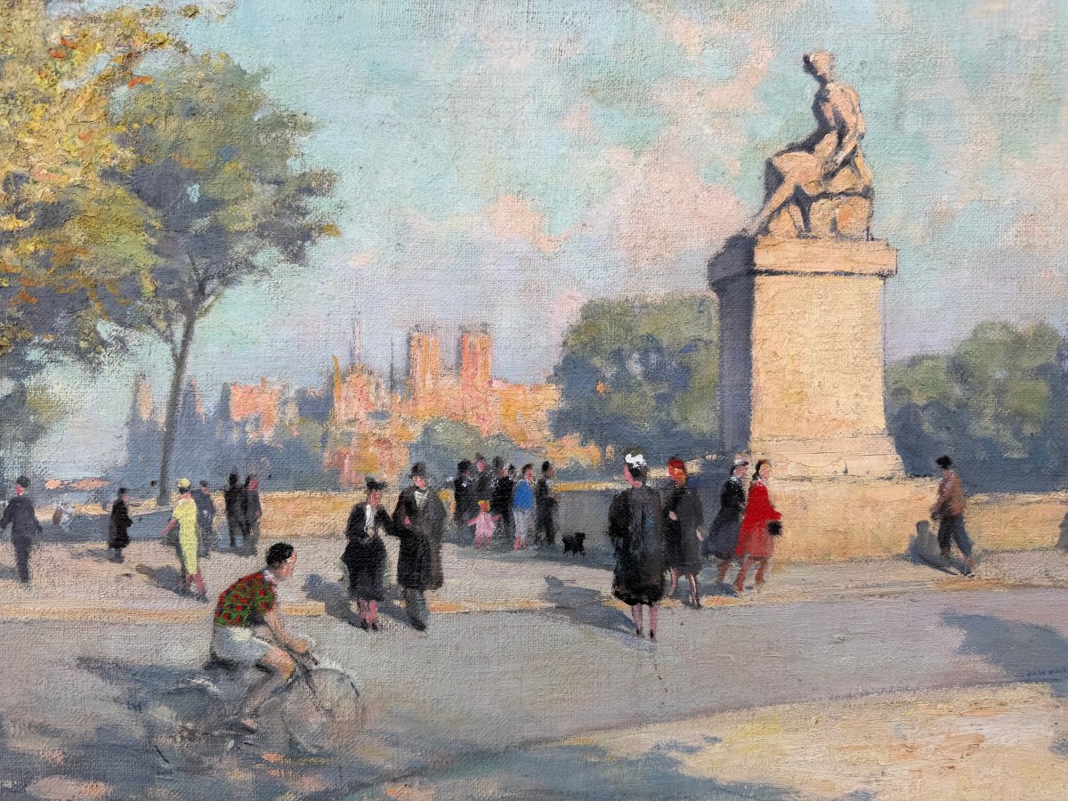Herve-mathe Jules Peinture Française Paris Pont Du Carrousel Oil On Canvas Signed Certificate-photo-8