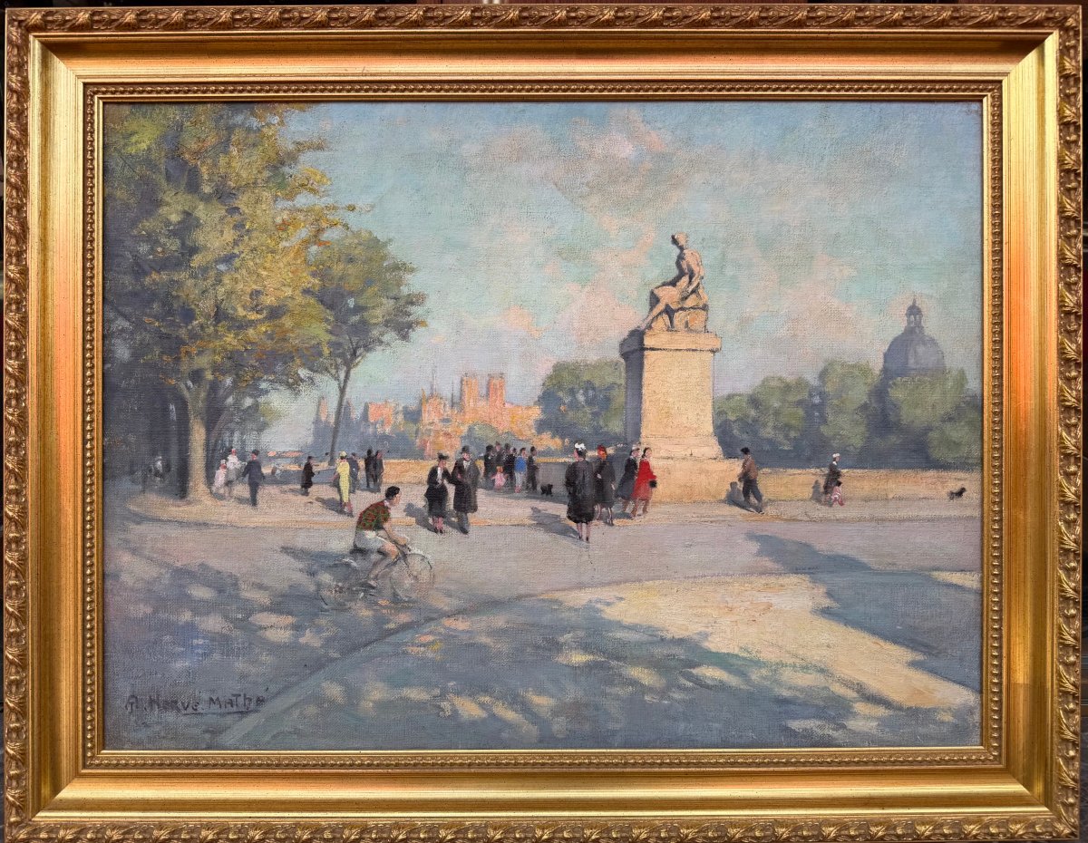Herve-mathe Jules Peinture Française Paris Pont Du Carrousel Oil On Canvas Signed Certificate