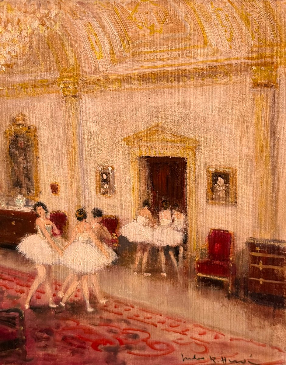 HERVE Jules Tableau Impressionniste XXè Paris Paris foyer de l'Opéra HuiletoileSignéeCertificat-photo-3