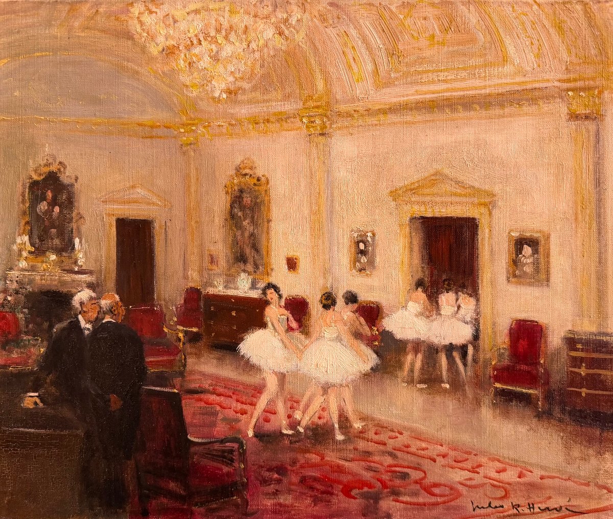 HERVE Jules Tableau Impressionniste XXè Paris Paris Le foyer de l'Opéra. Huile sur toile Signée-photo-3