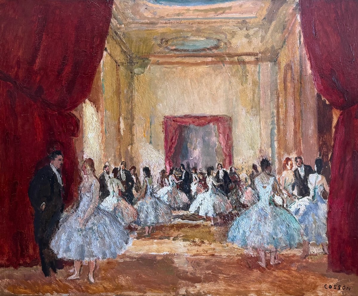 COSSON Marcel Tableau 20è Paris La réception au foyer de l'Opéra Peinture HuileSignéeCertificat-photo-2