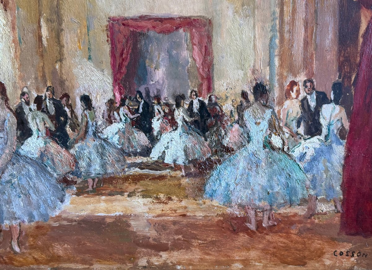 COSSON Marcel Tableau 20è Paris La réception au foyer de l'Opéra Peinture HuileSignéeCertificat-photo-3