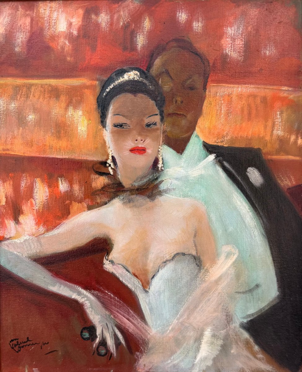Domergue Jg "la Loge De La Princesse" Oil Signed Certificat Archives Noe Willer-photo-2