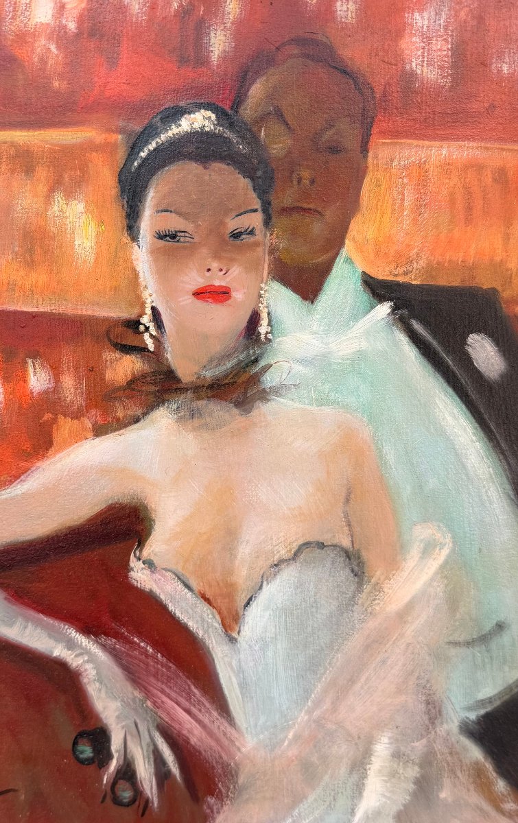 Domergue Jg "la Loge De La Princesse" Oil Signed Certificat Archives Noe Willer-photo-2