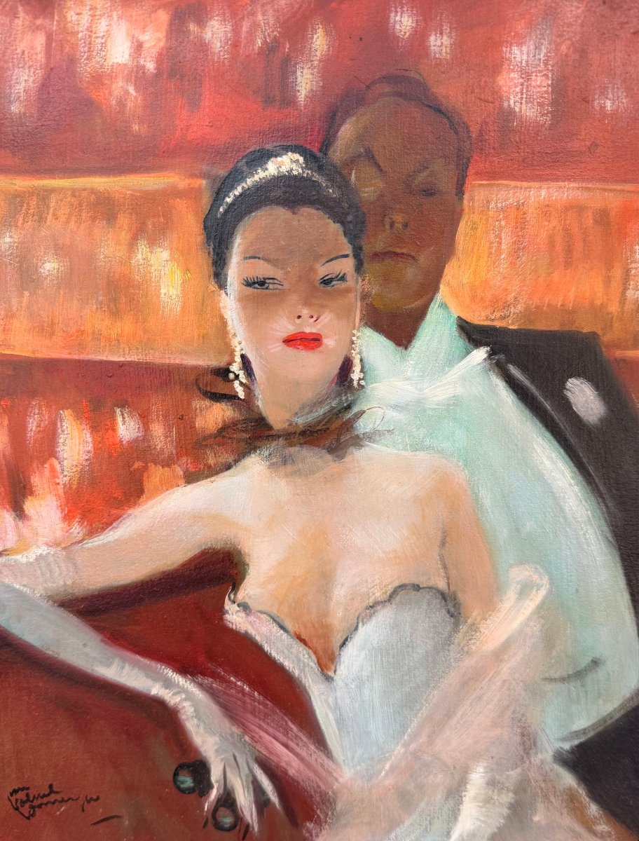 Domergue Jg "la Loge De La Princesse" Oil Signed Certificat Archives Noe Willer-photo-3