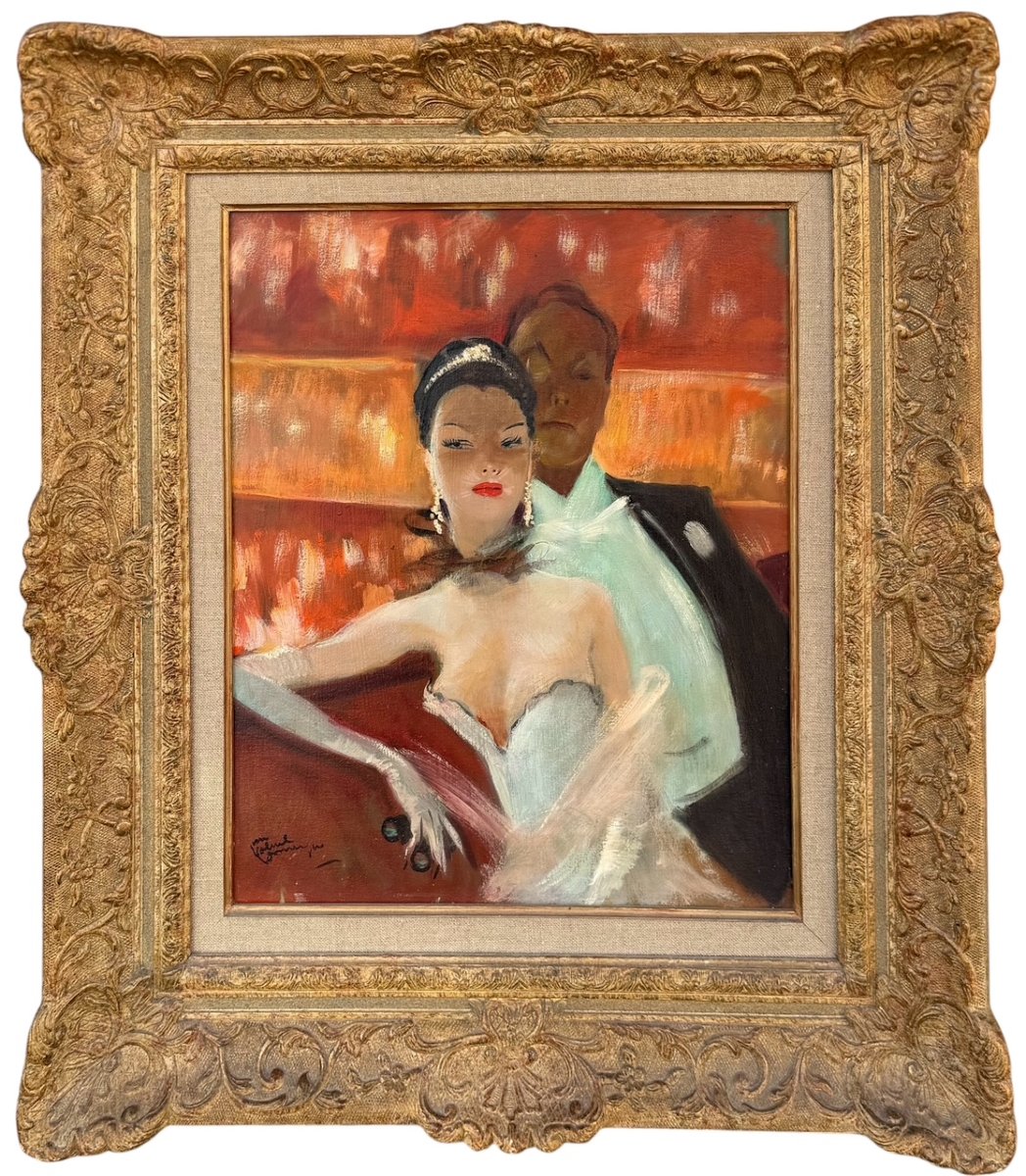 Domergue Jg "la Loge De La Princesse" Oil Signed Certificat Archives Noe Willer