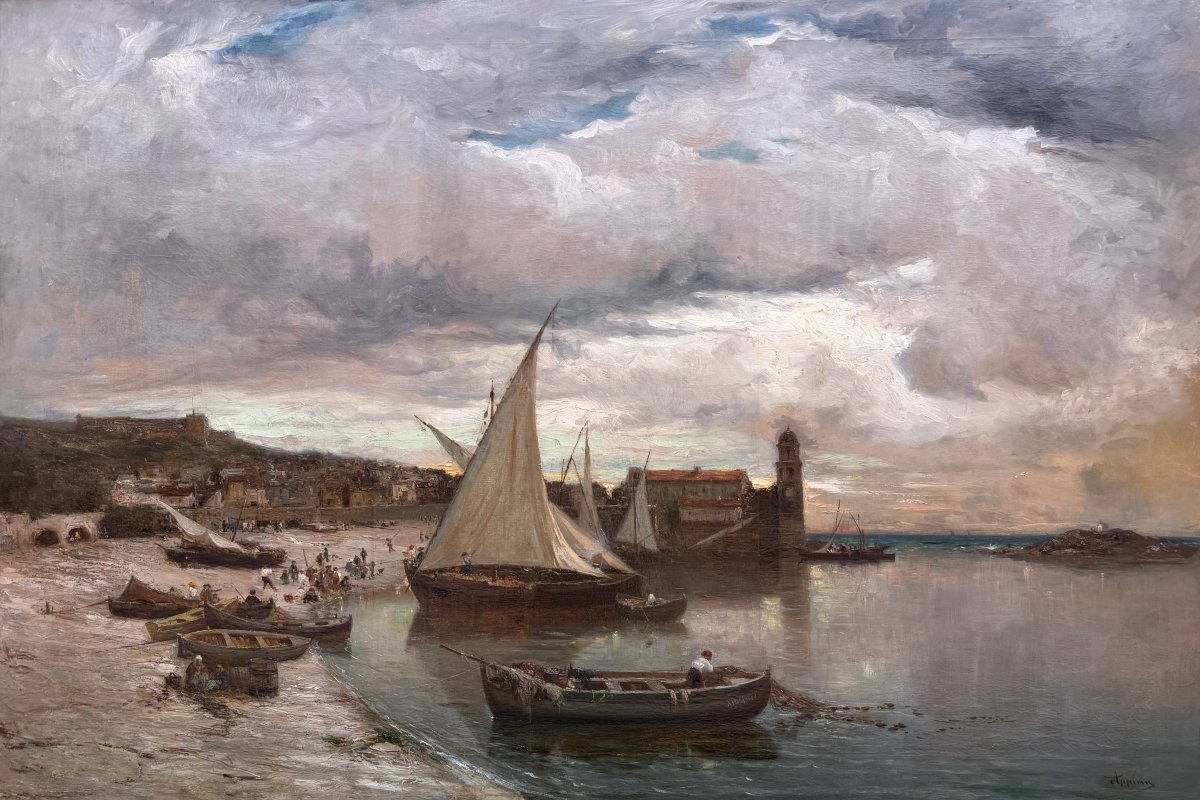 APPIAN Adolphe Peinture Française 19è La baie de Collioure Huile sur toile signée Certificat -photo-2